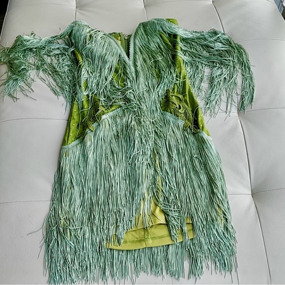 Fringe strapless green mini dress flapper style - Picture 6 of 8